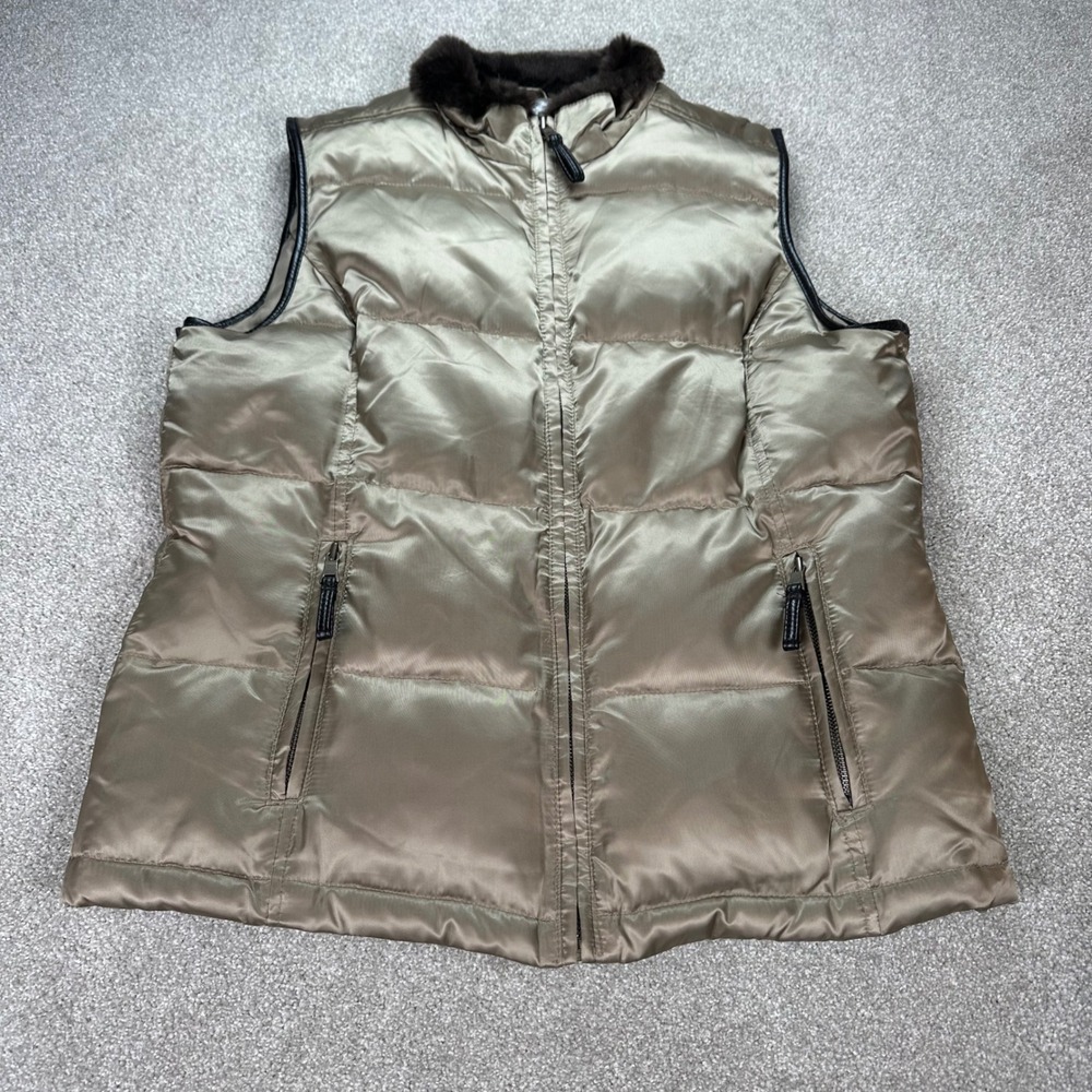 Charter Club Women's Medium Down Filled‎ Puffer Vest Faux Fur Collar Sleeveless